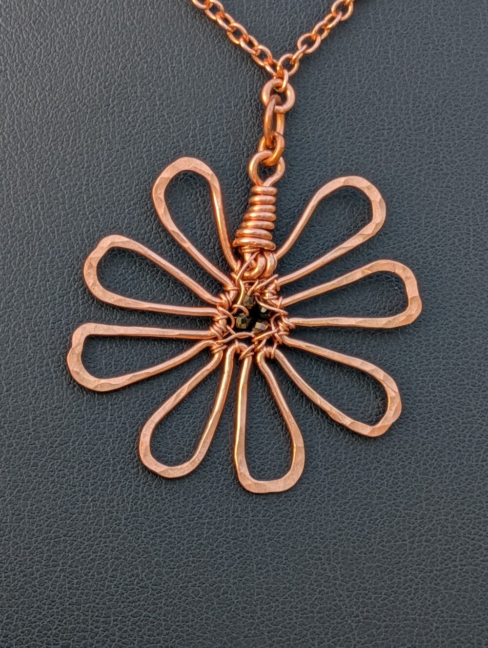 Adjustable Copper Flower Necklace Rare Cognac Quartz Gemstone Drops - Picture 16 of 16